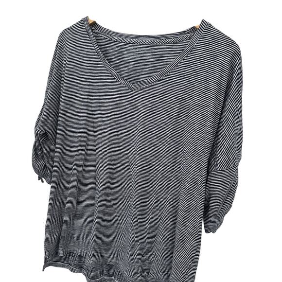 Talbots Shirt Womens Large Blue White Striped Nautical V-Neck Pullover - Picture 3 of 7